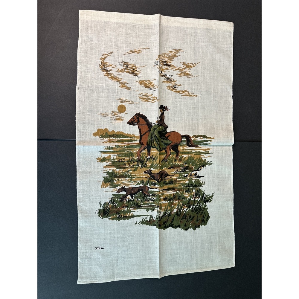 Vintage Polish Tea Towel Linen Festive Folk Art Hand Painted Made in Poland